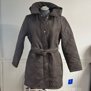 Jones New York Dark Brown Quilted Puffer Coat